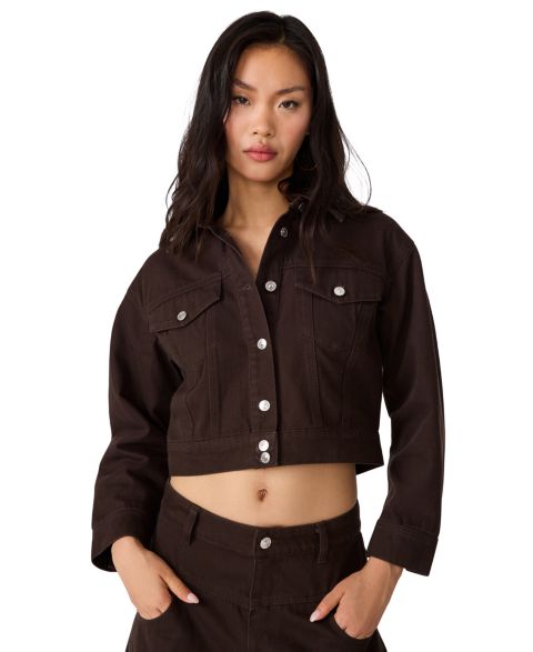 Женская куртка Steve Madden Dove Cropped Denim Jacket, цвет: Тёмно-коричневый варёный