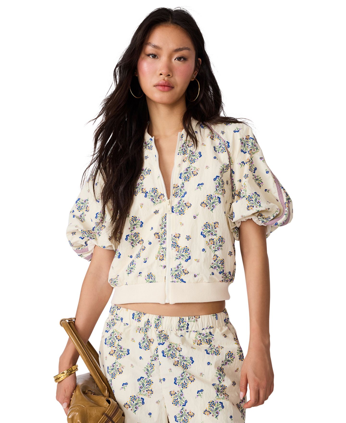 Женская куртка Steve Madden Lyonie Cropped Floral-Print Lightweight, цвет: Белый — фото 2