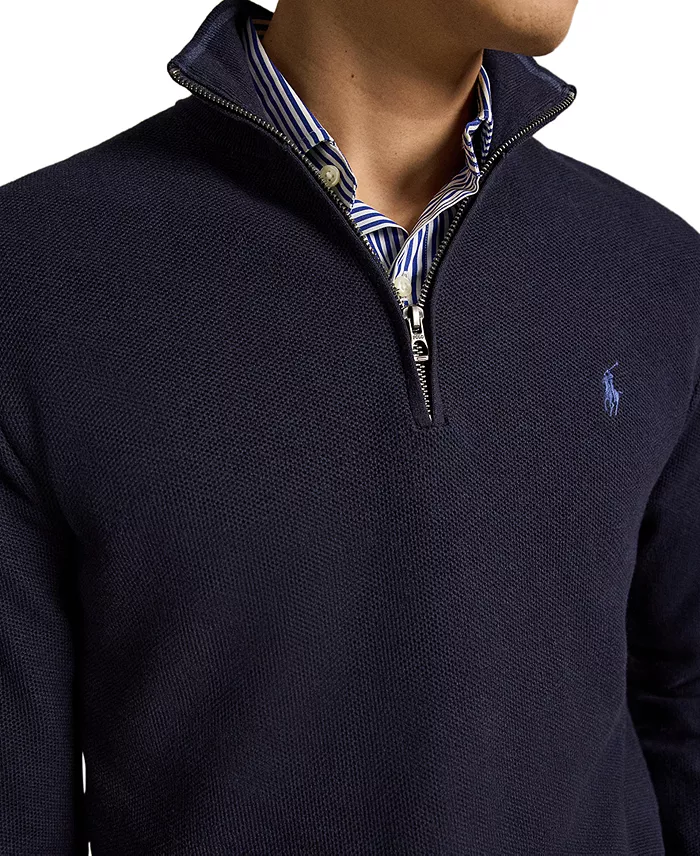 Men's Mesh-Knit Cotton Quarter-Zip Sweater - thumbnail 3