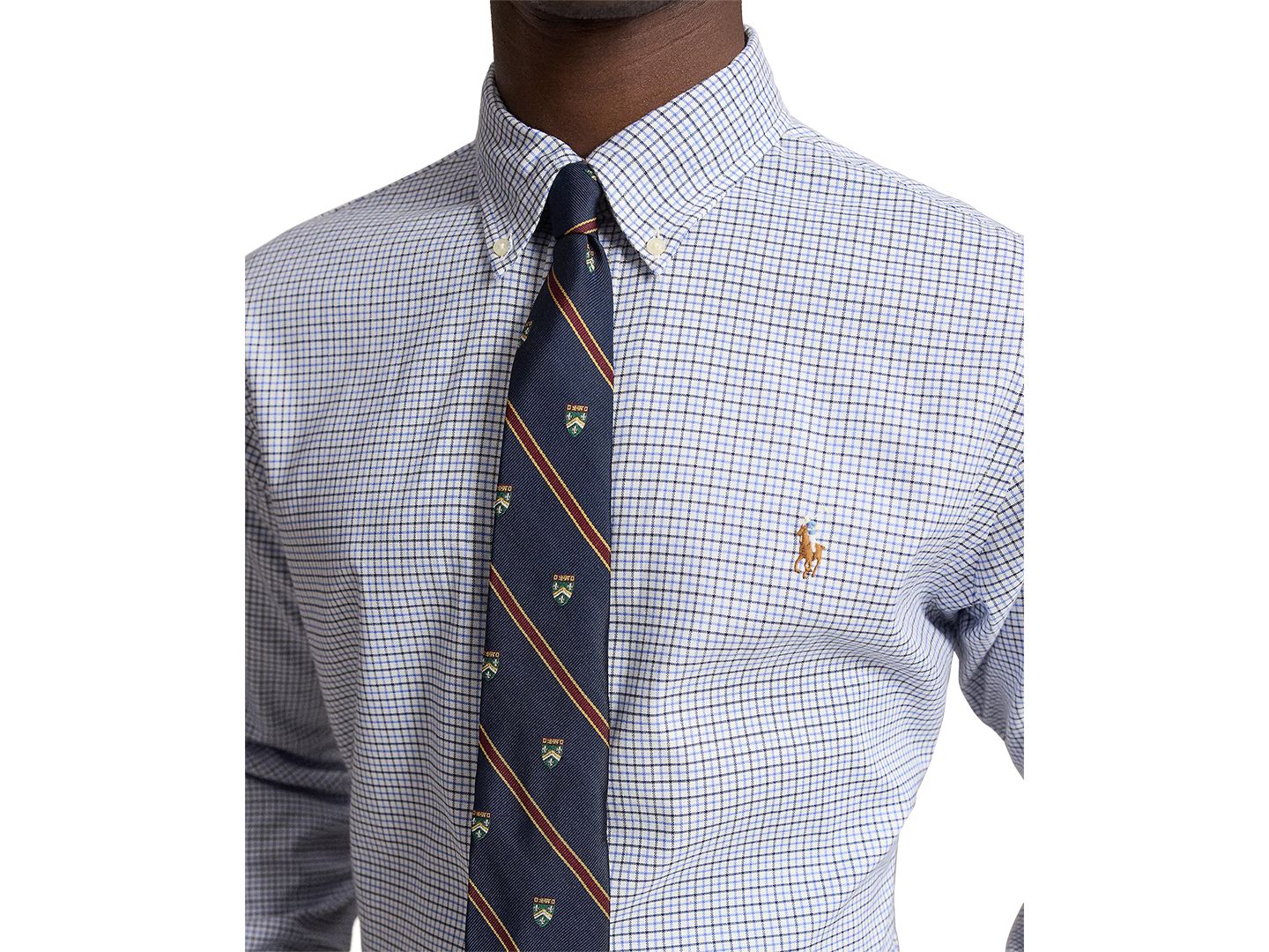 Мужская рубашка Polo Ralph Lauren Performance Oxford классического кроя, цвет: Белый синий разноцветный — фото 3