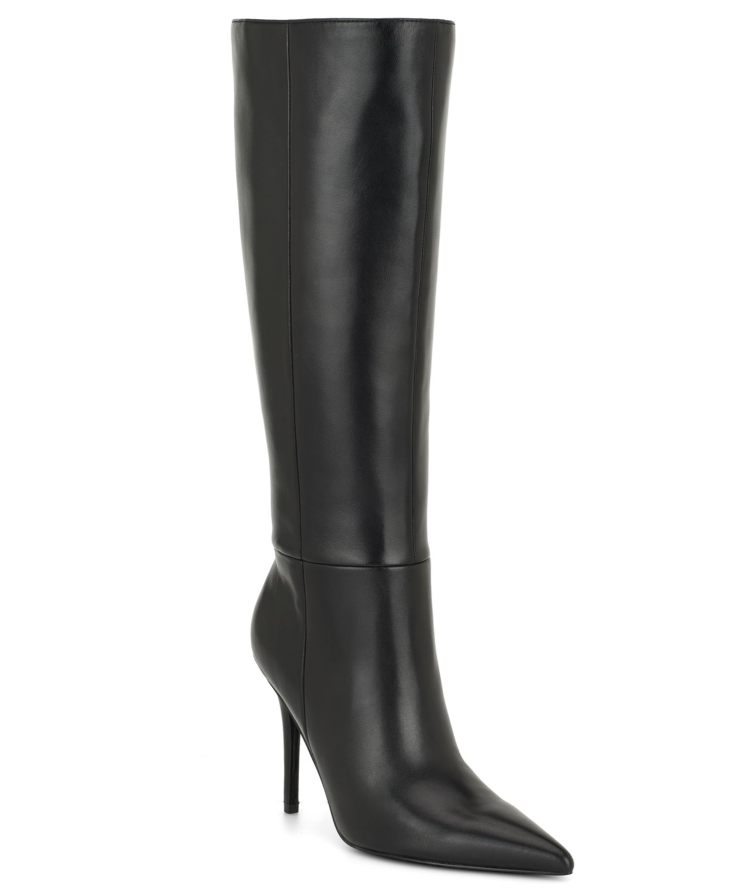 Женские ботинки Nine West Cherri Tall Pointed Toe Stiletto Dress Boots, цвет: Чёрный кожаный — фото 1