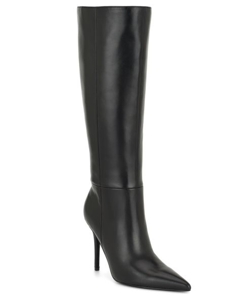 Женские ботинки Nine West Cherri Tall Pointed Toe Stiletto Dress Boots, цвет: Чёрный кожаный