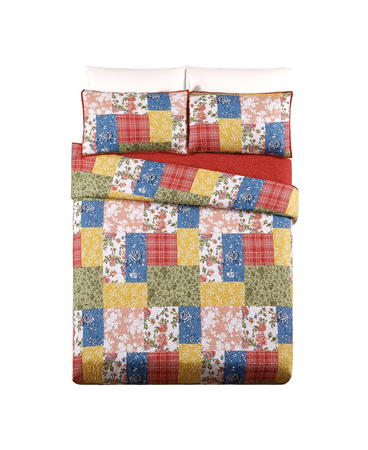 Modern Heirloom Farmhouse Florals Reversible -Piece Quilt Set