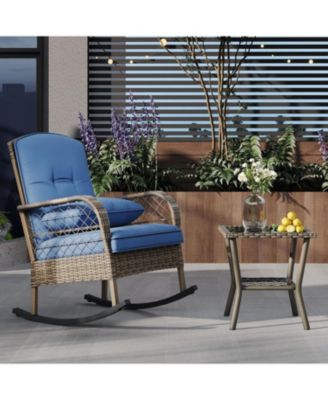 Outdoor Wicker Rocking Chair, High-Back, Thick Cushion, Steel Frame, Ergonomic High-Back Comfort, Handwoven Rattan for Garden, Porch, Deck