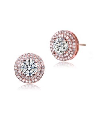 Dainty Sterling Silver Brilliant CZ Double Halo Stud Earrings