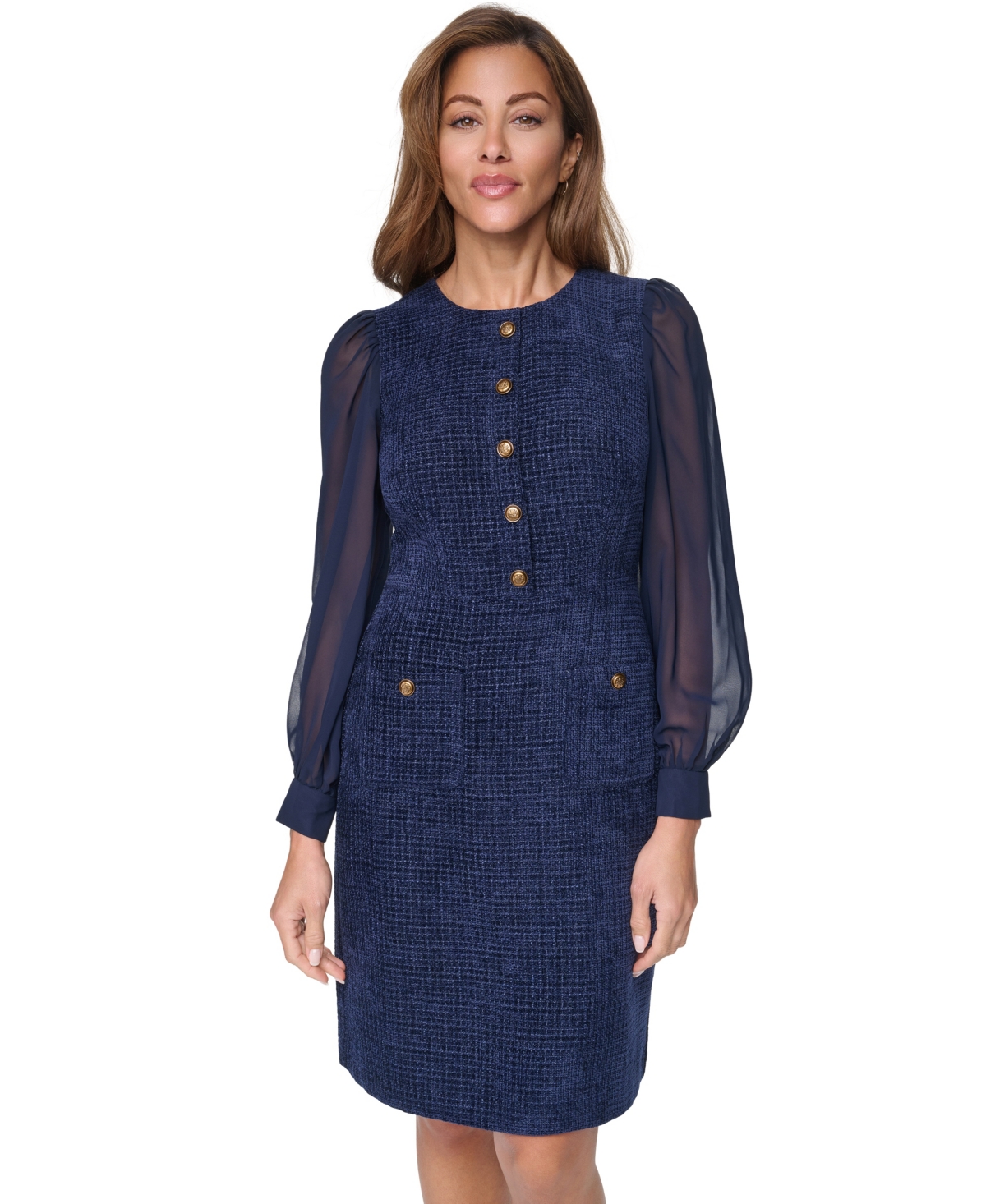 Eliza J Petite Jewel Neck Long-Sleeve Fitted Dress