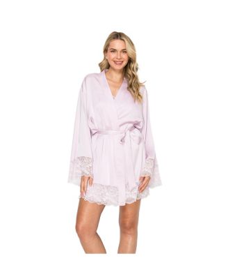Women's Satin Sparkle-Lace Floral Wrap Robe