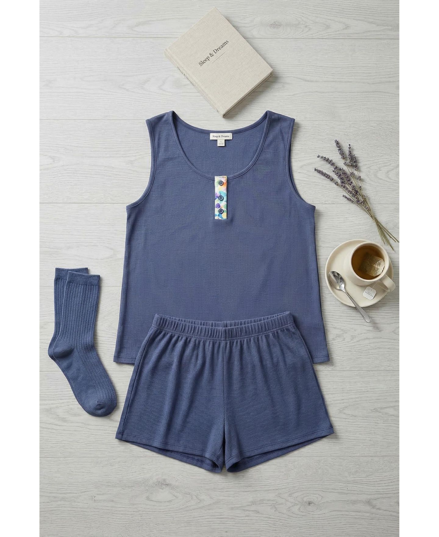 Женский комплект Badgley Mischka Women's Yummy Jersey Rib Henley Top and Shorts Set, цвет: Blueberry — фото 3