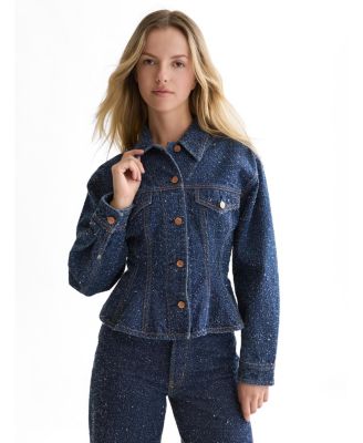 Women's Peplum Waisted Denim Jacket Deep Weave