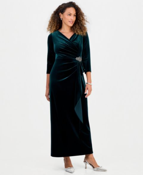 Женское платье Alex Evenings Petite Laurie Embellished V-Neck Short-Sleeve Gown, цвет: Тёмно-зелёный