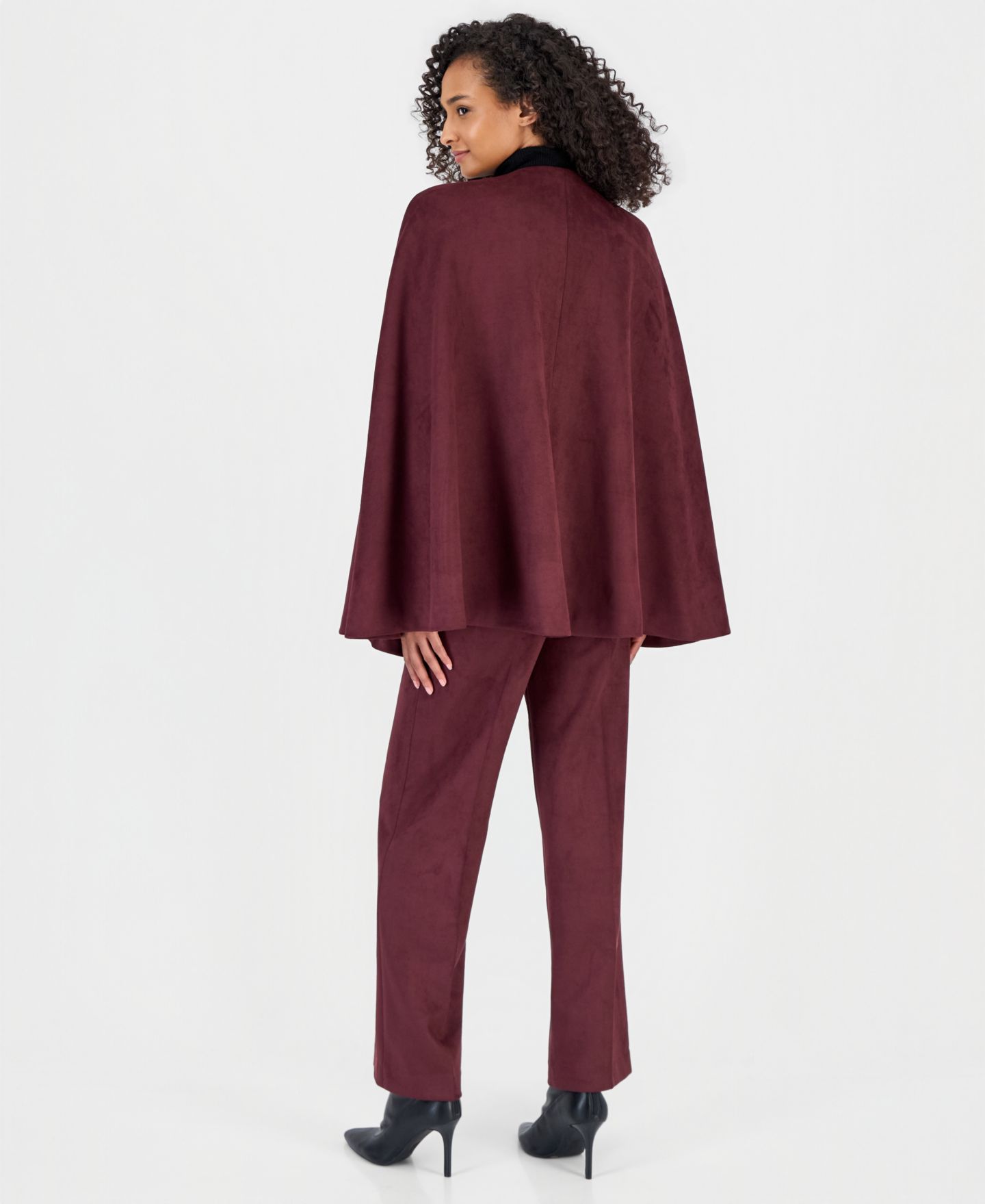 Женские брюки Anne Klein Scuba Suede Long Cape & Pull-On Wide-Leg, цвет: Чёрный — фото 3