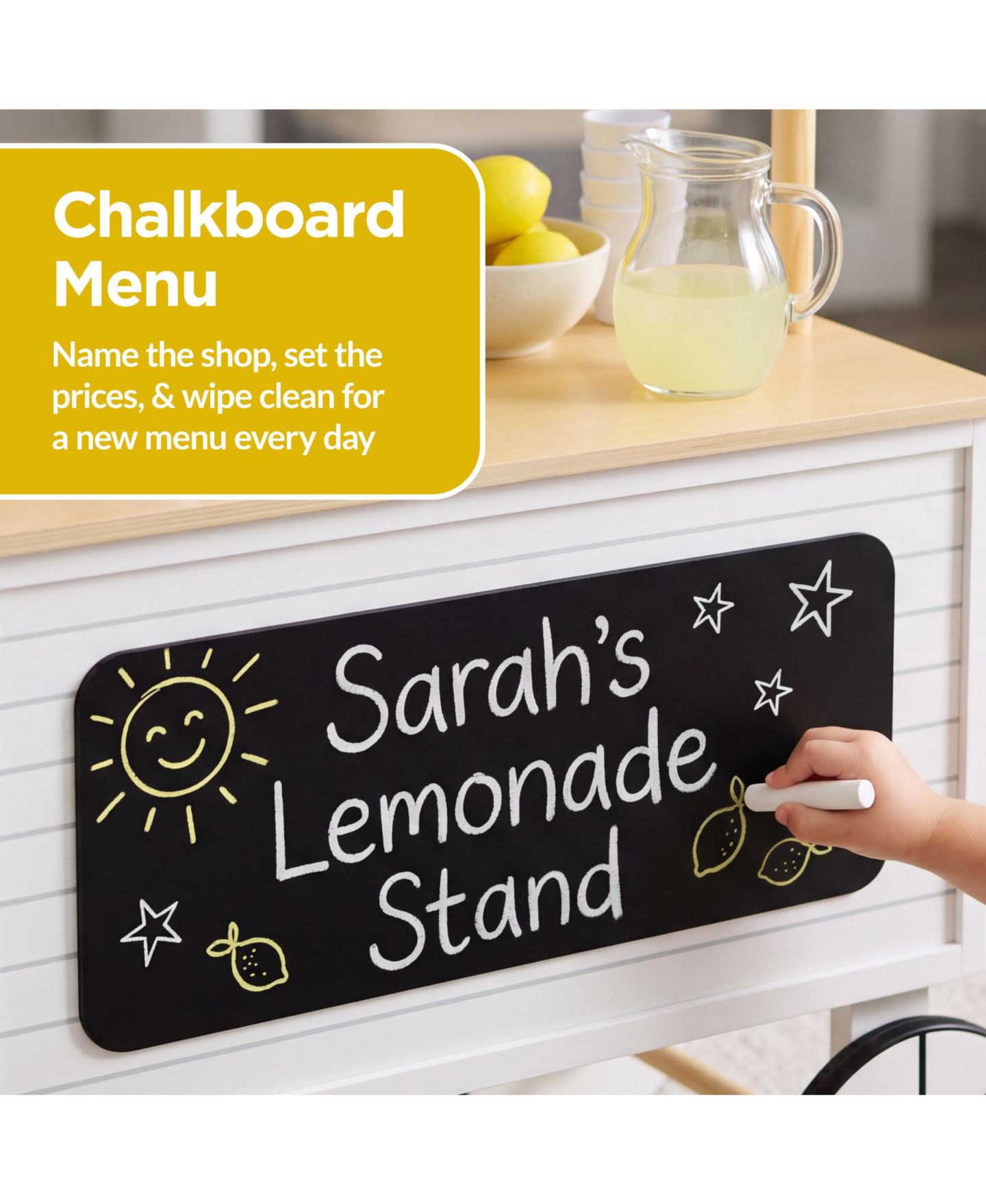 Детские игрушки Best Choice Products Kids Lemonade Stand Canopy Chalkboard Wheels 8-Piece Play Kitchen, Ages 3+ — фото 4