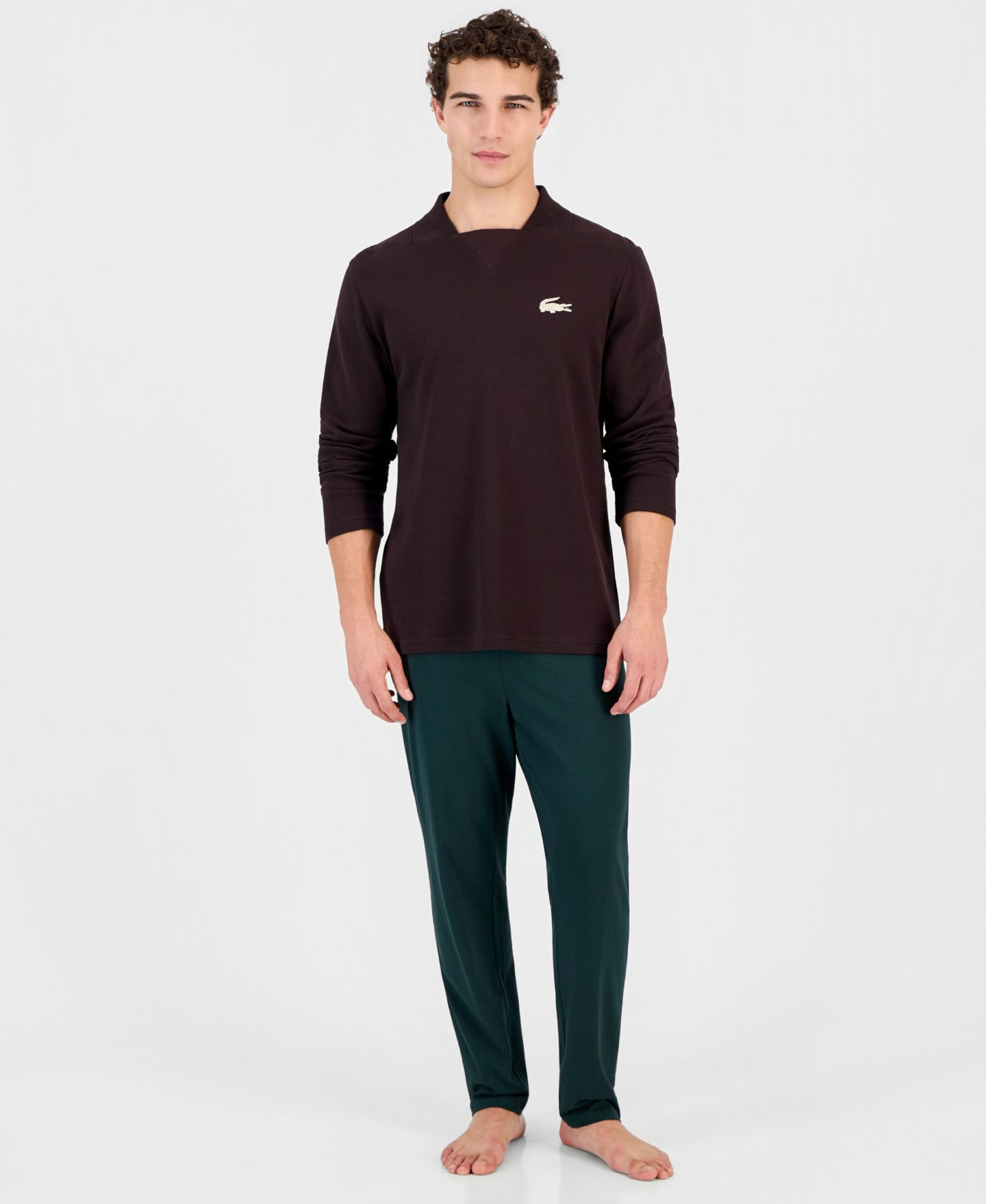 Сорочка для мужчин, V-образный вырез, вафельная ткань — Lacoste, цвет: Buffalo — фото 1