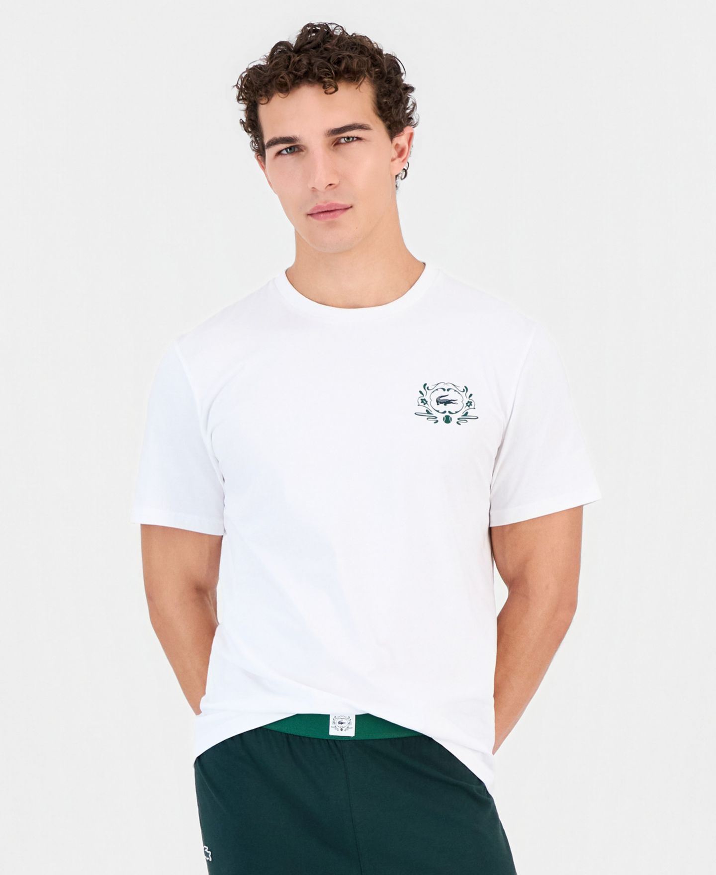Мужской пижамный комплект Lacoste: свитшоты с круглым вырезом и короткими рукавами и штаны, цвет: Белый — фото 3
