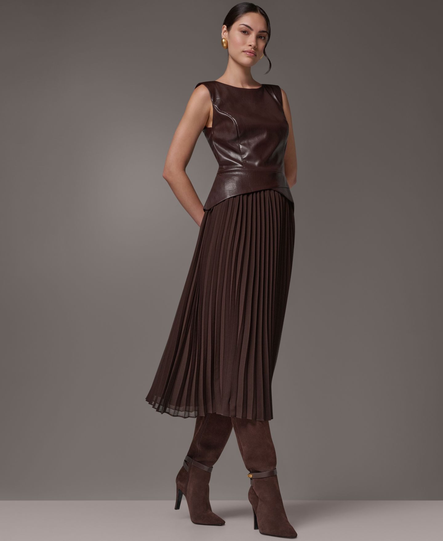 Женское платье Donna Karan New York Petite A-Line Sleeveless Midi, цвет: Тёмно-коричневый — фото 7