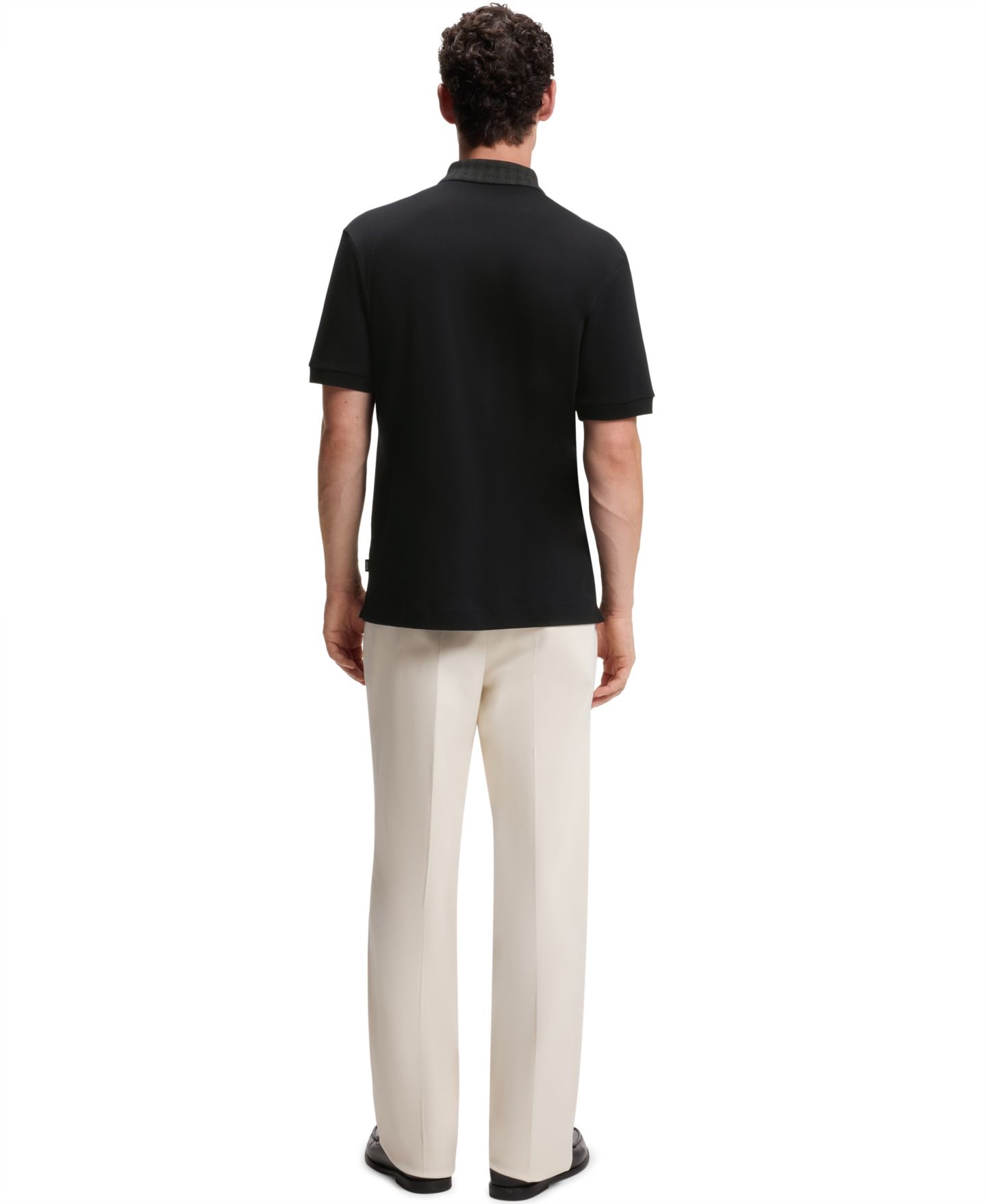 Мужское поло Hugo Boss Cotton Regular-Fit Patterned Collar Polo Shirt, цвет: Чёрный — фото 3