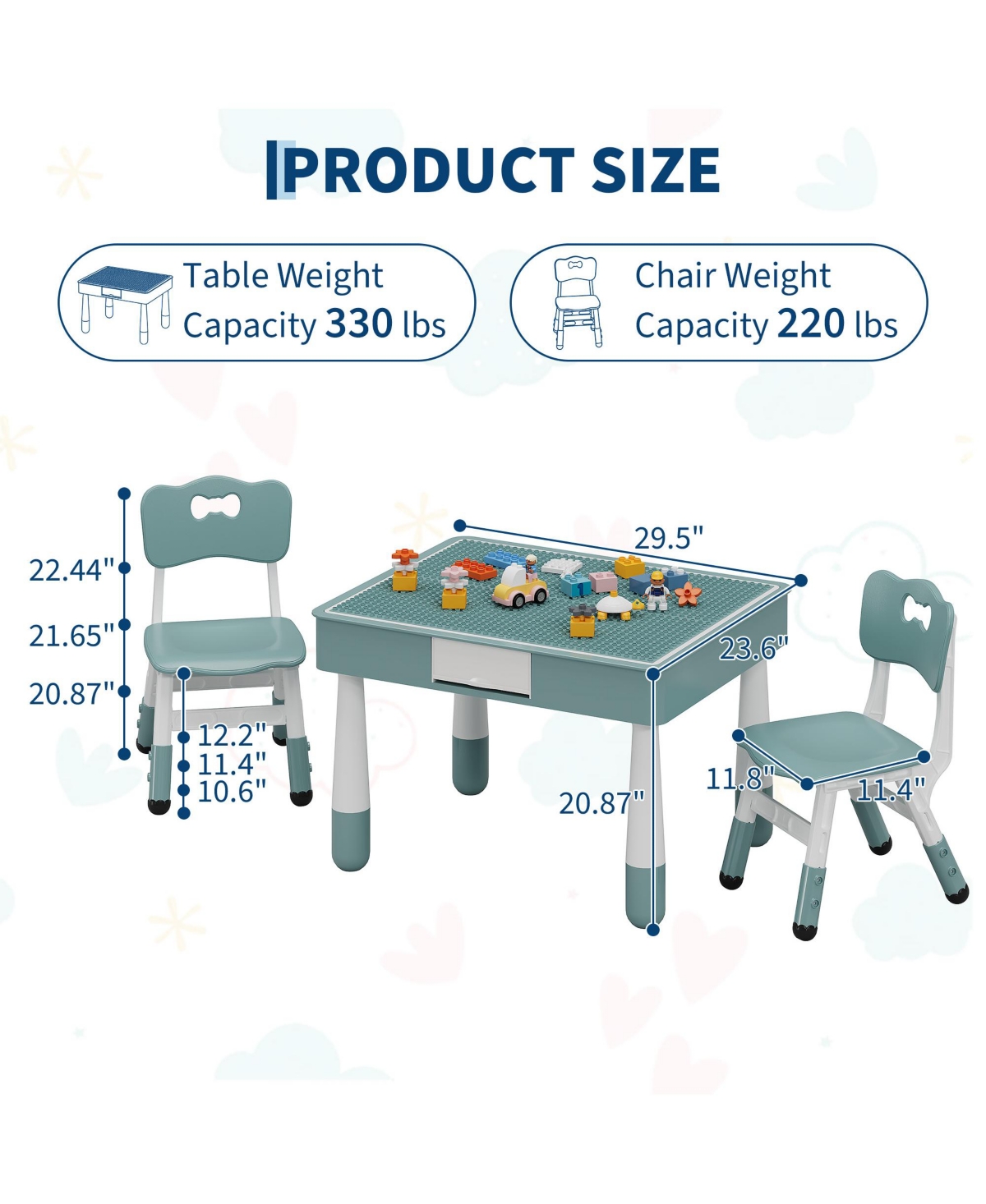 homfan 4-in-1 Activity Table and Chair Set, Double-Sided Tabletop Building Block Base Drawing Board, 2 Adjustable Chairs, Multi-Purpose Desk
