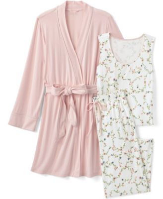 Women's Lightweight Rayon-Spandex Blend Sleeveless Tank, Pants, and Robe, 3-Piece Set