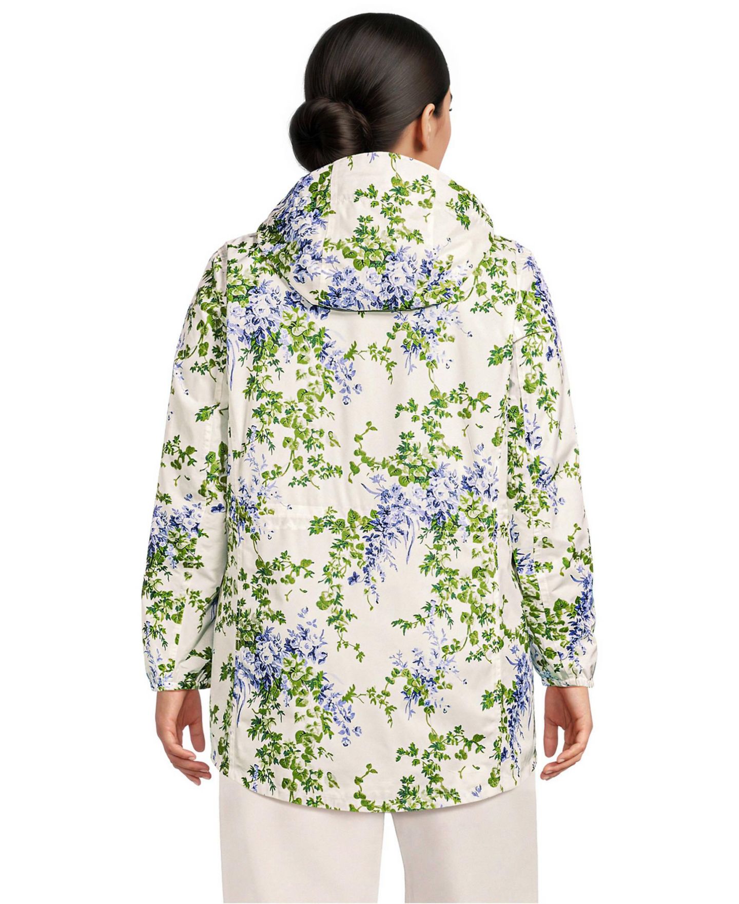 Женские куртки Lands' End Plus Size Print Waterproof Hooded Packable Raincoat, цвет: Прозрачный синий — фото 3