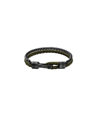 Men's Jaxon Ionic Plated Grey Steel Green Leather Bracelet