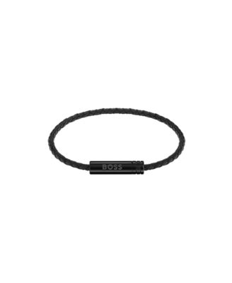 Men's Ares Air Ionic Plated Black Steel Black Leather Bracelet