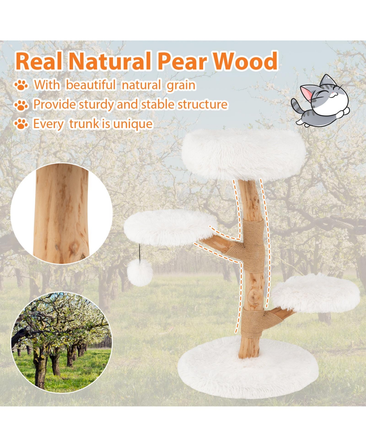 Costway Cat Tree with Perch,Jute Scratching Posts, Dangling Ball, Soft Long Plush