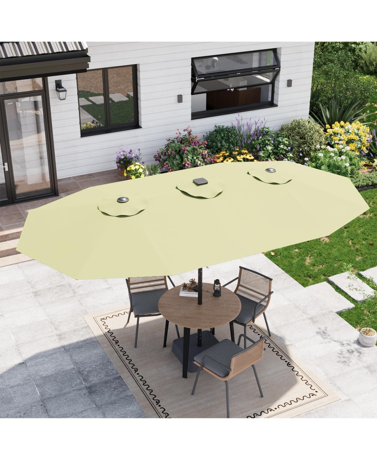 homfan 15 Patio Umbrella with Base Included, Solar Lights, 10 Ribs, Uv Protection and Waterproof Canopy for Garden