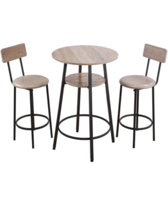 3-Piece Light Bar Table Set with 2 Stools Round Pub Table