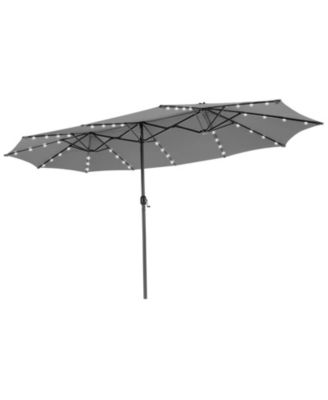 15 Twin Patio Double-Sided Umbrella 48 Solar LED Lights Crank Outdoor