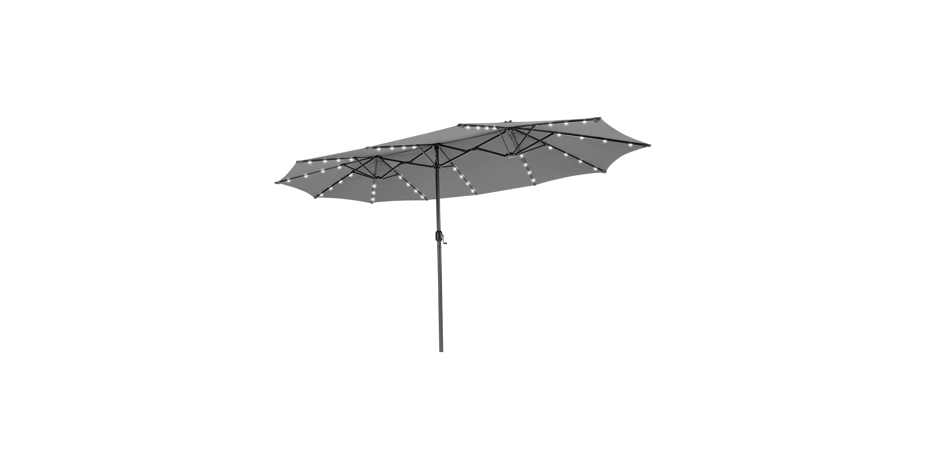 Costway 15 Twin Patio Double-Sided Umbrella 48 Solar Led Lights Crank Outdoor