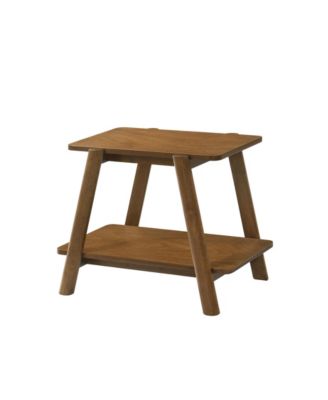 Mid-Century Walnut Wood Shelf End Table, Okume Veneer and Rubberwood Leg Side Table for Bedroom and Living Room