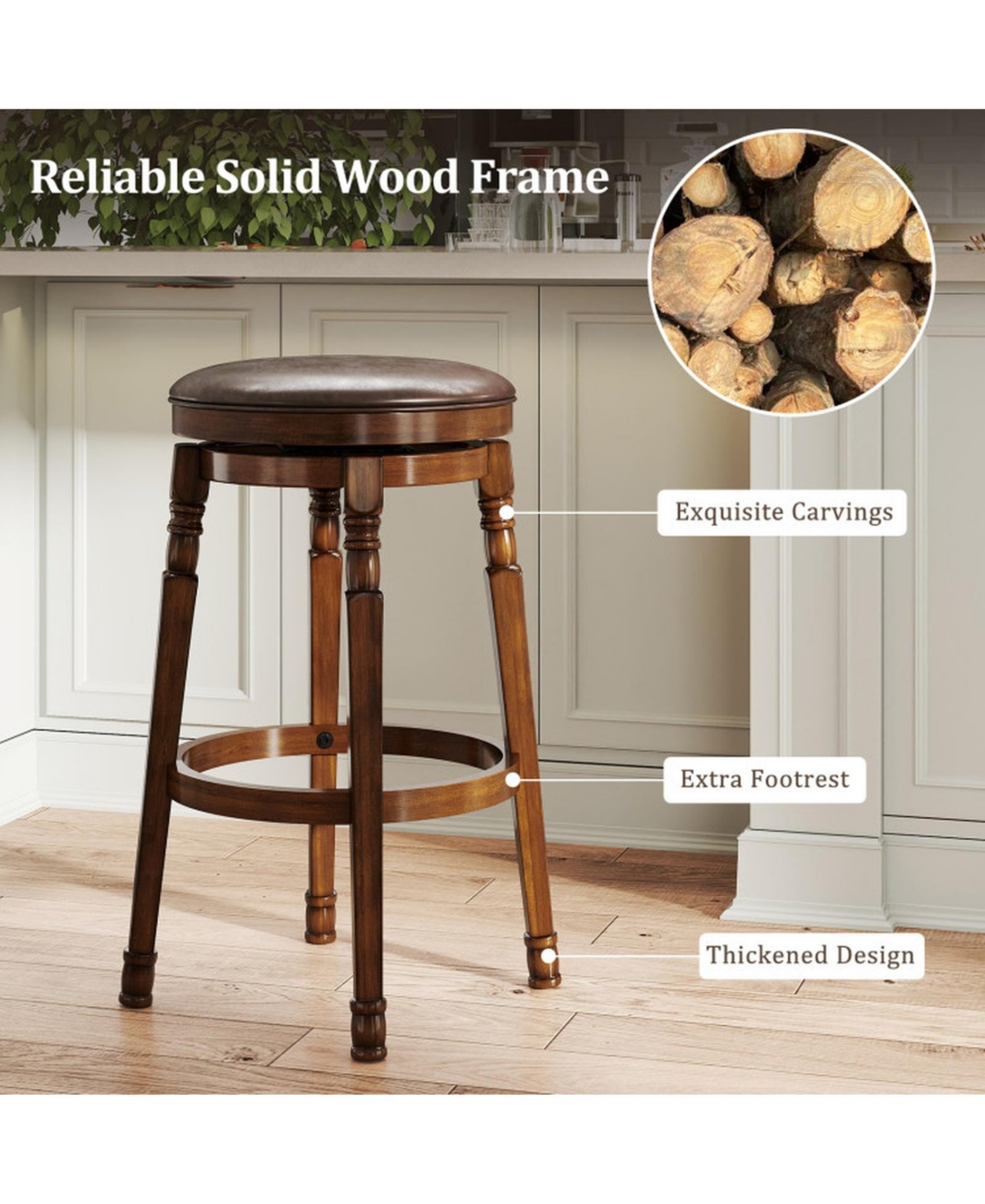 Gouun Set of 2 Swivel Counter Height Bar Stools with Pu Leather Padded Seat