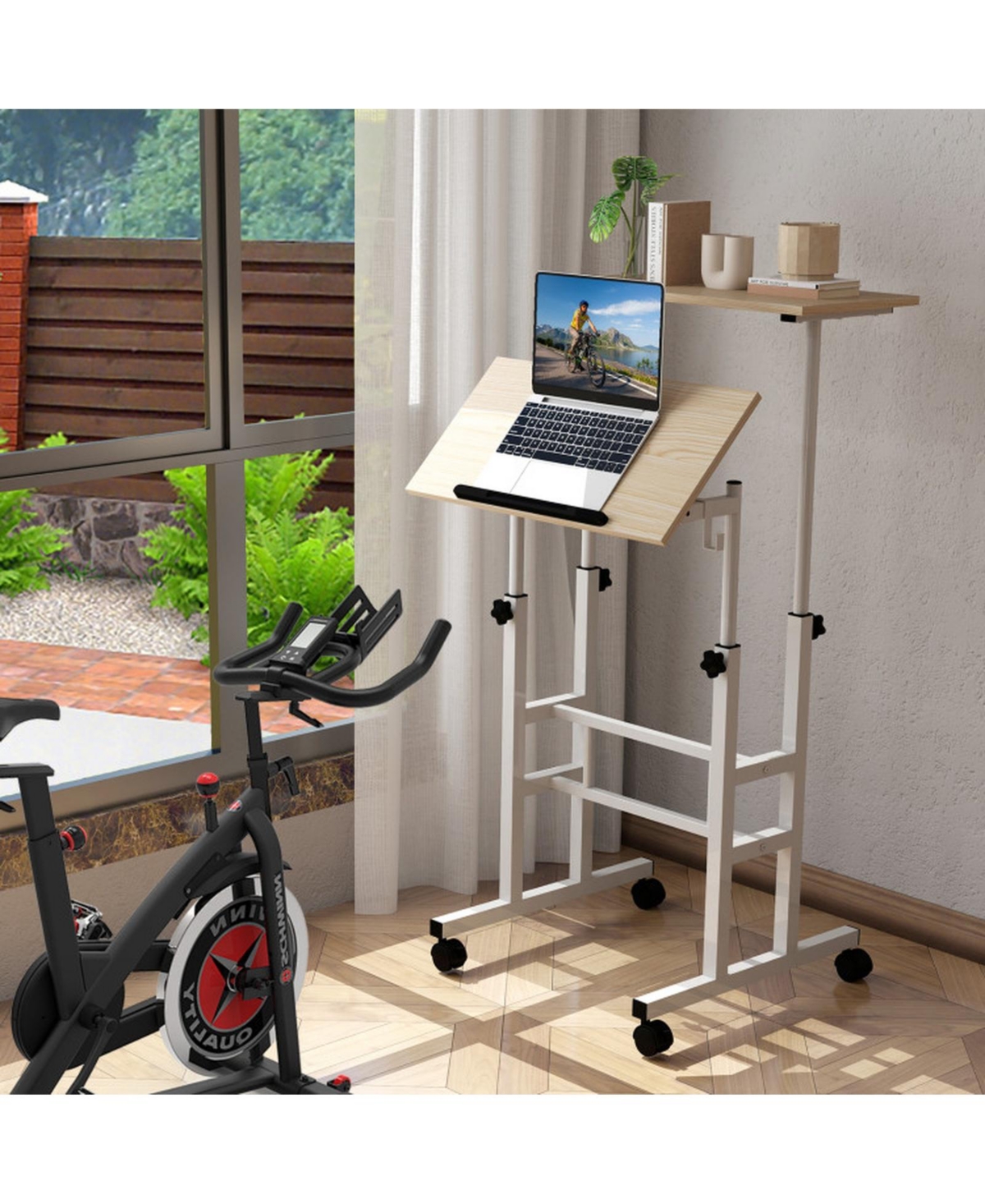 Gouun Mobile 2-Tier Standing Desk with Rolling Wheels and Adjustable Heights