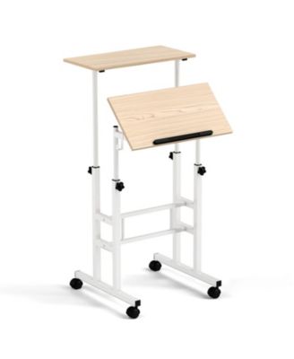 Mobile 2-Tier Standing Desk with Rolling Wheels and Adjustable Heights