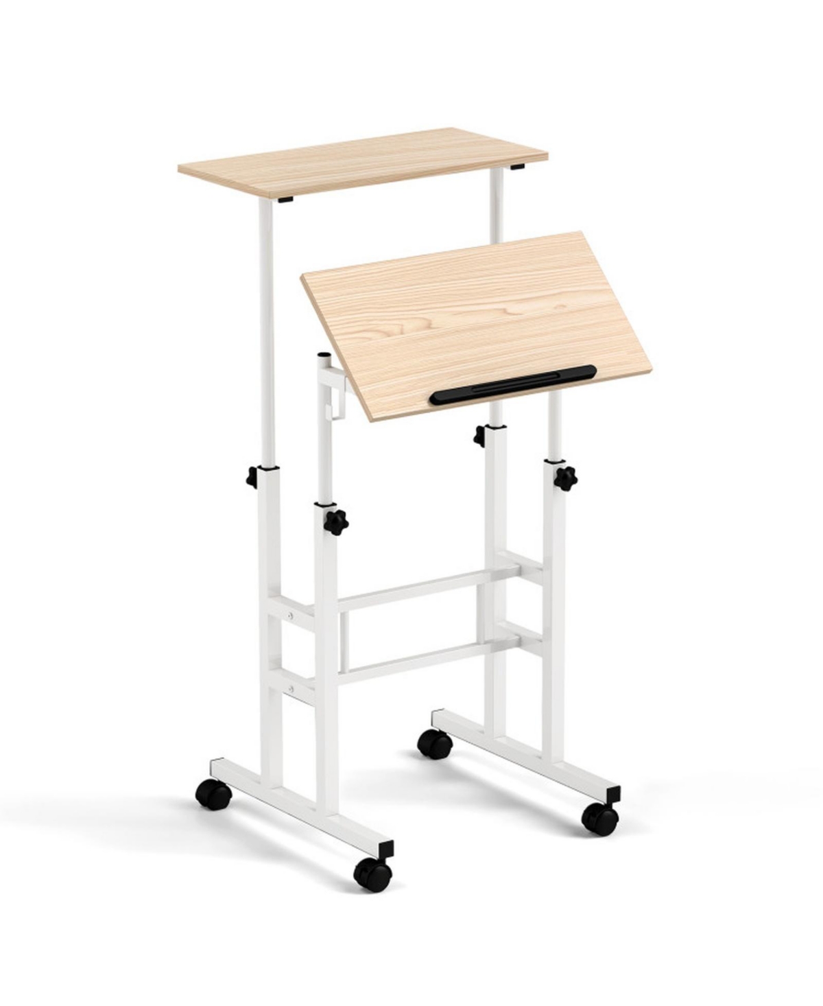 Gouun Mobile 2-Tier Standing Desk with Rolling Wheels and Adjustable Heights