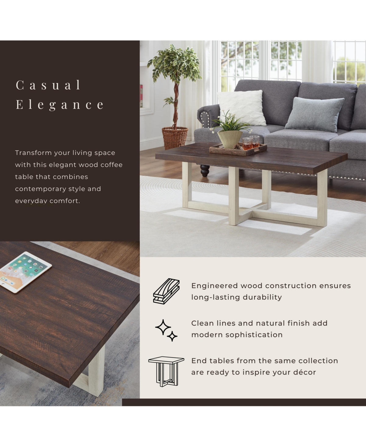 Flynama Contemporary Rectangular Coffee Table
