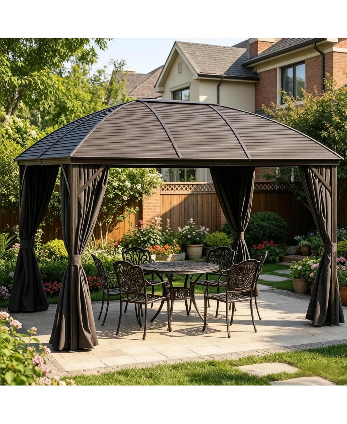Asagikoiai 13.1x 9.8 Feet Outdoor Metal Gazebo, Heavy Duty Hardtop Gazebo with Curtains and Mesh