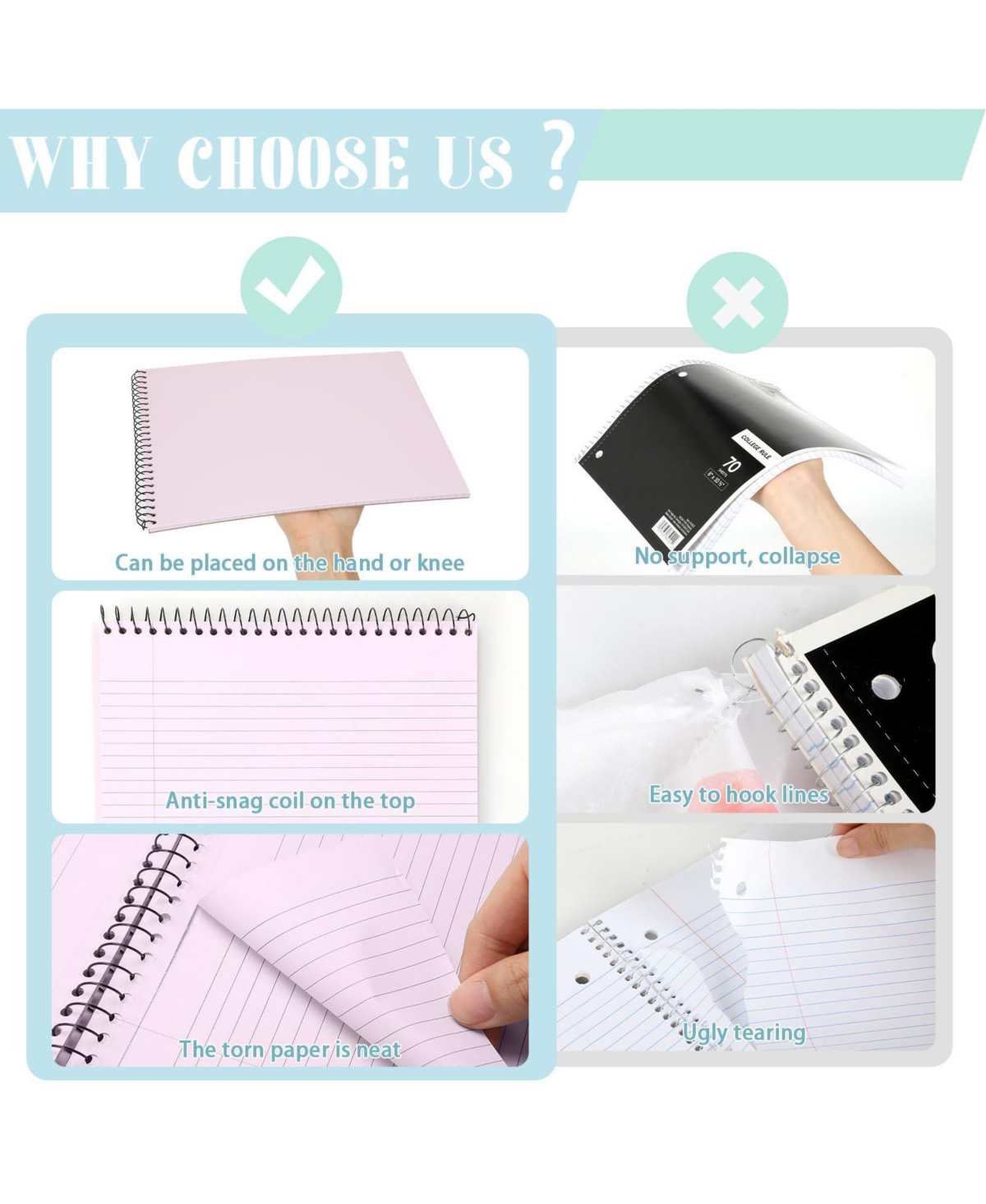 Danrong 6 Pastel Top Bound Spiral Notebooks College Ruled Waterproof Covers Perforated Pages