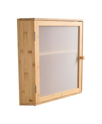 Double Layer Bamboo Corner Bread Box 12.6x12.6x16.73in with Adjustable Shelf and Acrylic Door