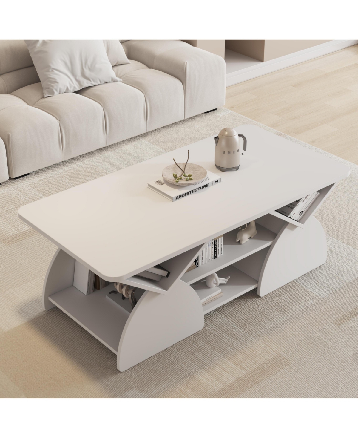 Flynama 47.24 Inch Rectangular Storage Coffee Table