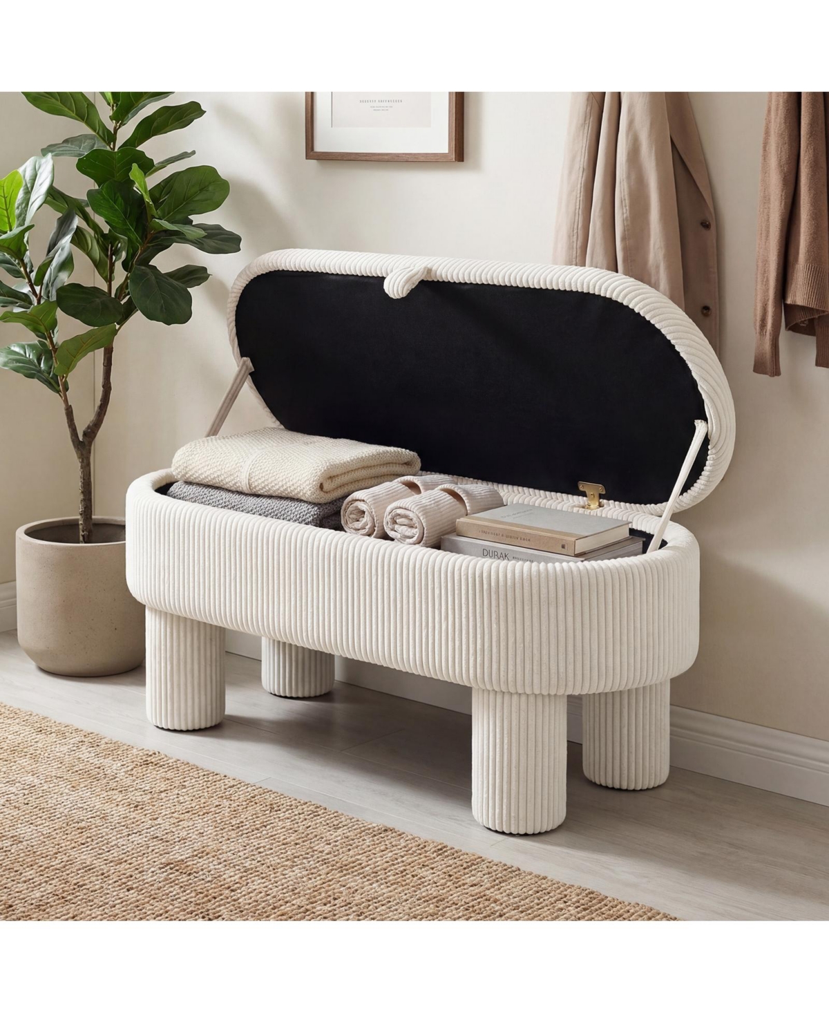 Costway 42" Storage Ottoman Bench with Hidden Compartment and Legs for Living Room