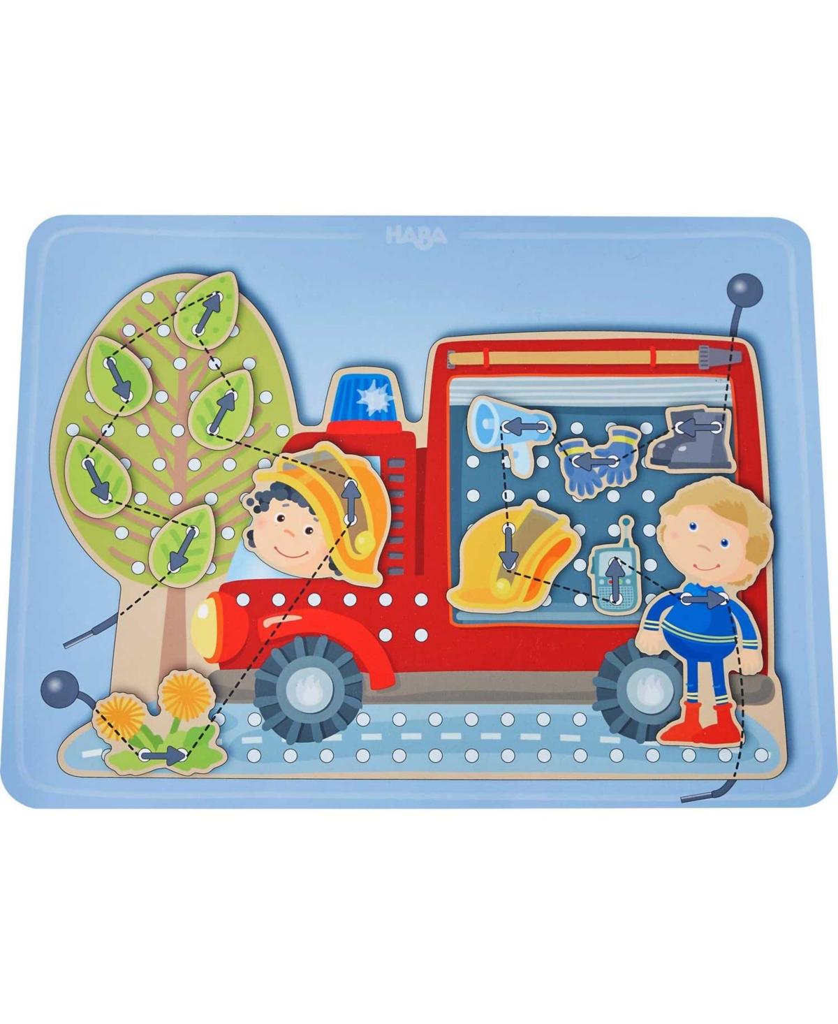 Haba Fire Engine Rescue Threading Fine Motor Skills 38-Piece Activity, Ages 3+