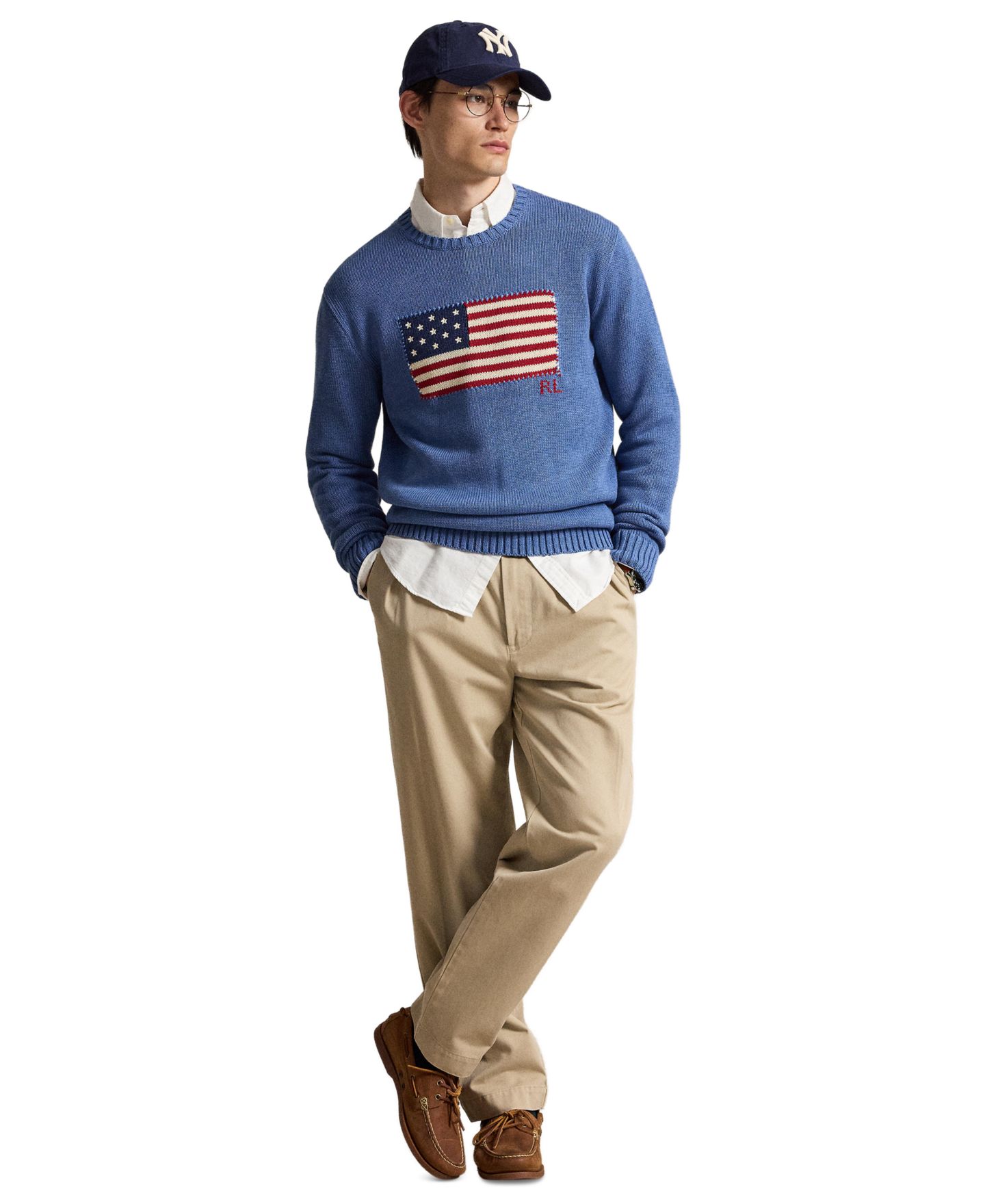 Мужской свитер Polo Ralph Lauren The Iconic Flag Crewneck, цвет: Синий меланжевый — фото 2