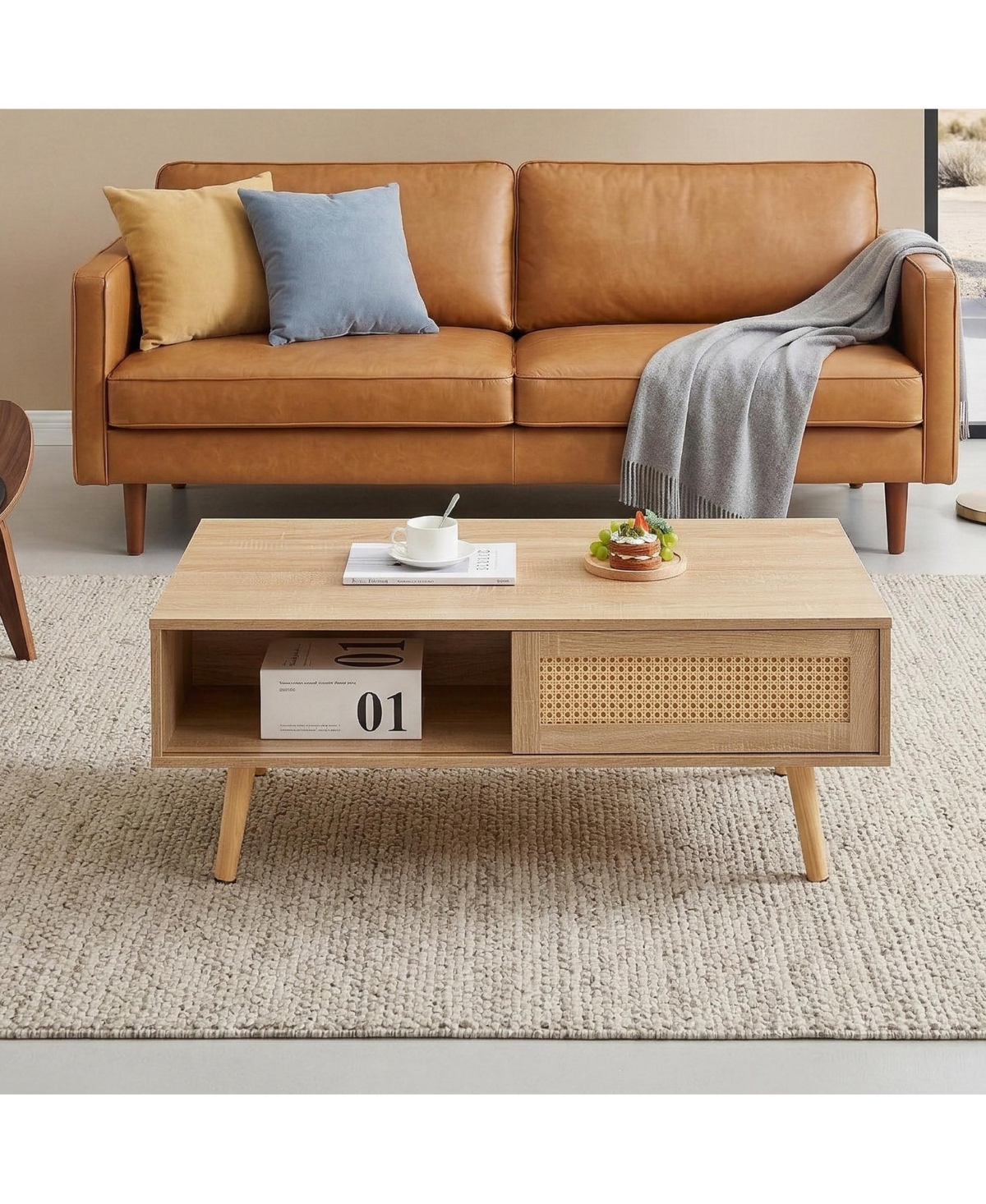 Flynama 41.34" Rattan Rectangular Coffee Table with Sliding Door