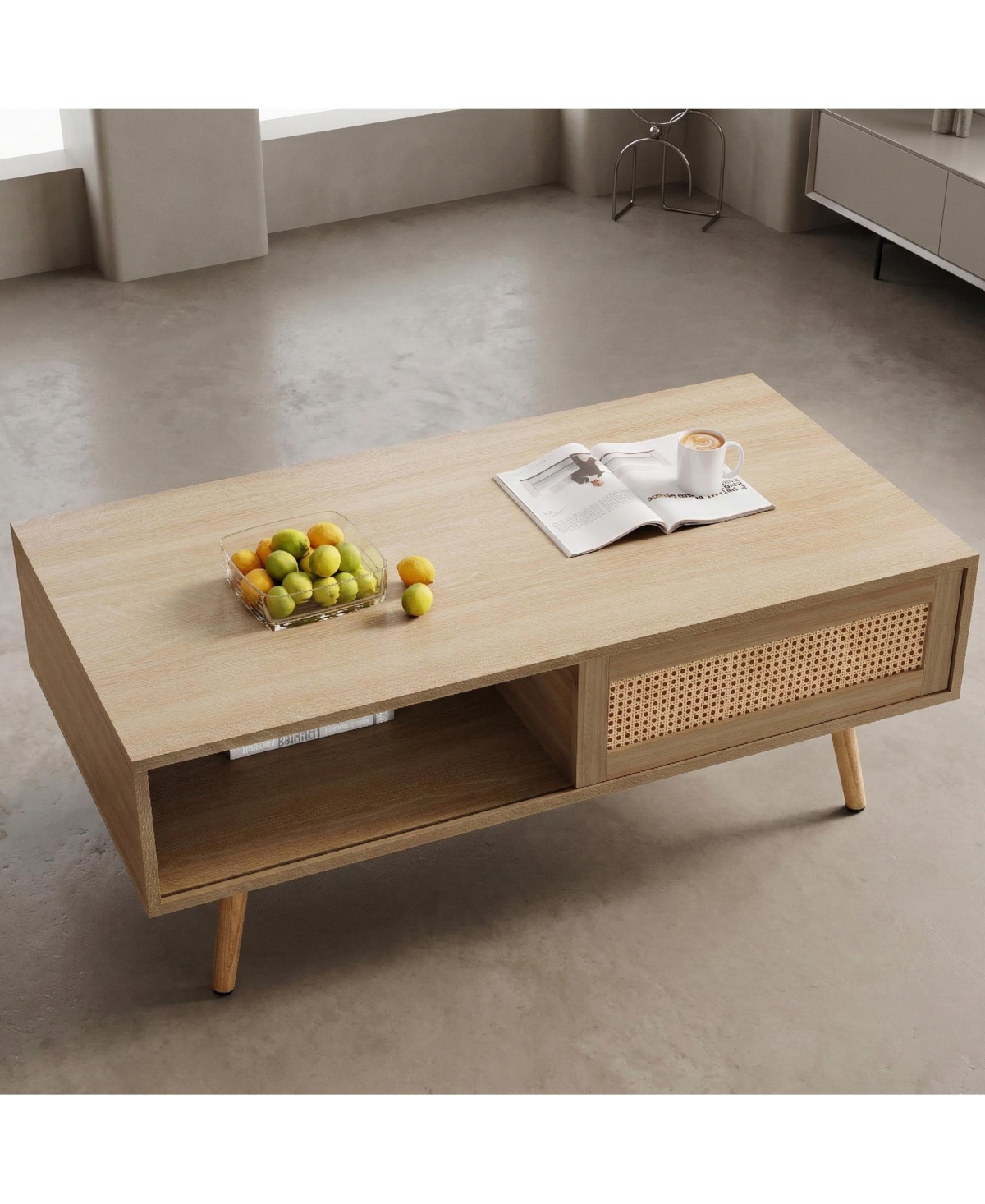 Flynama 41.34" Rattan Rectangular Coffee Table with Sliding Door