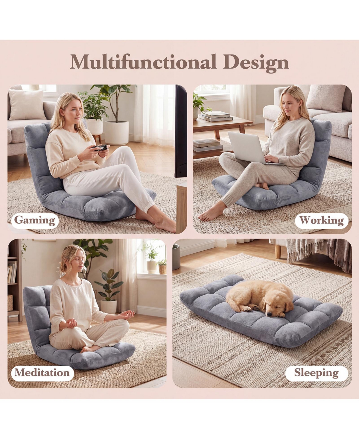 Costway Adjustable 14-Position Floor Chair Folding Lazy Gaming Sofa Chair Cushioned