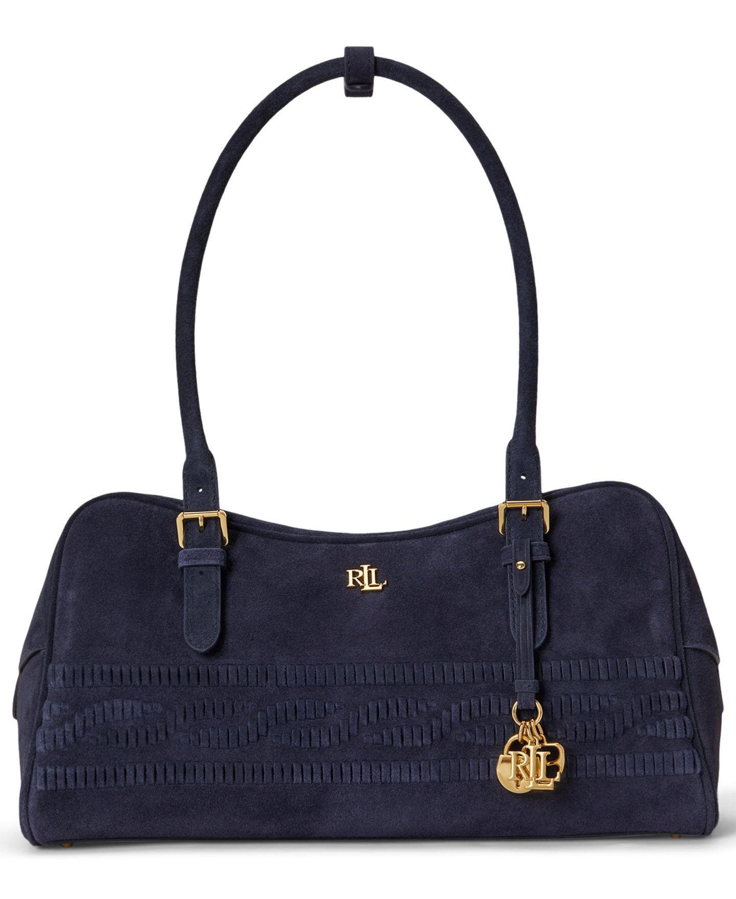 Женская сумка Lauren Ralph Lauren Marcy Suede Cable-Embossed Medium Satchel, цвет: Тёмно-синий — фото 1
