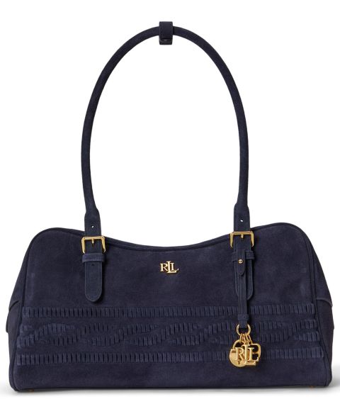 Женская сумка Lauren Ralph Lauren Marcy Suede Cable-Embossed Medium Satchel, цвет: Тёмно-синий
