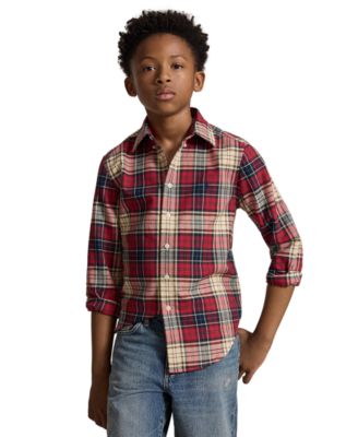 Boys' 8-20 Plaid Cotton Oxford Shirt