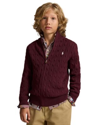 Boys' 8-20 Cable-Knit Cotton Full-Zip Sweater